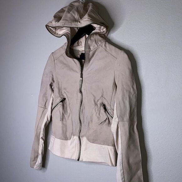 Laundry By Shelli Segal Leather Full Zip Jacket Coat Biege Tan Cream woman’s S - Picture 2 of 6